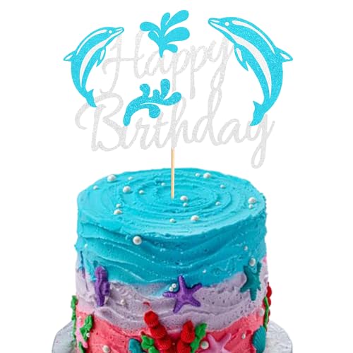 Arthsdite 1 x Delphin Happy Birthday Tortenaufsatz Delphin Marine Thema Junge Mädchen Kind Geburtstag Party Kuchen Dekoration – Blau Silber Glitzer Arthsdite 1 x Delphin Happy Birthday Tortenaufsatz Delphin Marine Thema Junge Mädchen Kind Geburtstag Party Kuchen Dekoration – Blau Silber Glitzer von Arthsdite