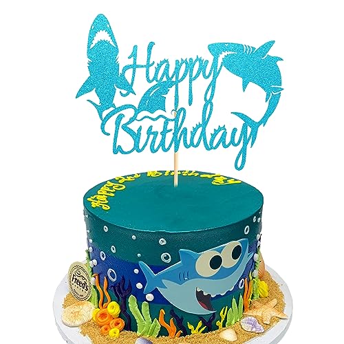 Arthsdite 1 x Hai-Kuchenaufsatz "Happy Birthday" für Jungen, niedliche Haifisch-Kuchendekoration, Ozean, Meer, Tier, Hai, Thema, Babyparty, Partyzubehör, Dekoration von Arthsdite