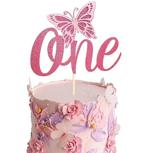 Arthsdite 1 x Schmetterlings-Kuchenaufsatz – Babyparty & 1. Geburtstag – rosa Glitzer von Arthsdite