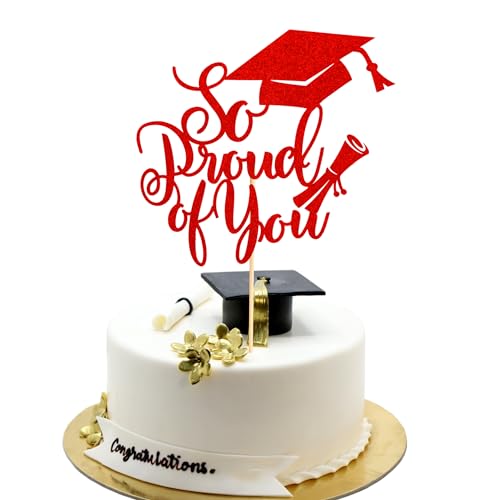 Arthsdite 1 x Tortenaufsatz mit Aufschrift "So Proud of You", roter Glitzer, Abschluss 2025 von Arthsdite