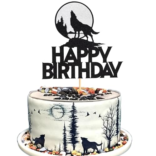 Arthsdite 1 x Wolf Happy Birthday Tortenaufsatz – Timberwolf Heulen, Geburtstag, Glitzer, Vollmond-Kuchenspieße, Dschungel, Wildtier-Party, Jungen, Mädchen, Geburtstagsparty-Dekoration Arthsdite 1 x Wolf Happy Birthday Tortenaufsatz – Timberwolf Heulen, Geburtstag, Glitzer, Vollmond-Kuchenspieße, Dschungel, Wildtier-Party, Jungen, Mädchen, Geburtstagsparty-Dekoration von Arthsdite