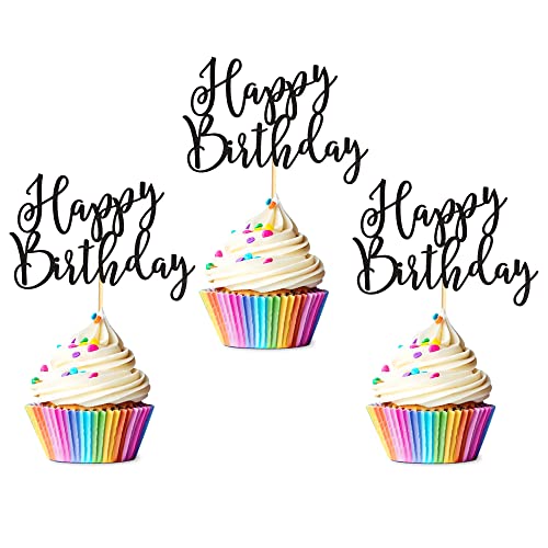 Arthsdite 36 Stück Happy Birthday Cupcake Toppers Geburtstag Cupcake Food Picks for Celebrating Happy Birthday Party Cake Decorations Supplies - Black Glitter von Arthsdite