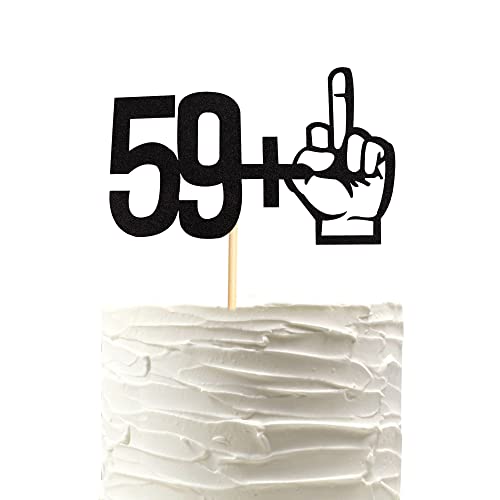 Arthsdite 59 + 1 Mittelfinger schwarzer Glitzer-Kuchenaufsatz – Party-Dekoration zum 60. Geburtstag – lustiges Partyzubehör für 60. Geburtstag von Arthsdite