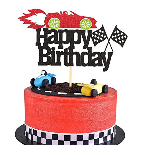 Arthsdite Auto Cake Topper Rennauto Kuchen Dekorationen für Rennwagen Karierte Flagge - Schwarz Glitzer Rennwagen Kuchen Topper Happy Birthday Thema Kuchen Dekor Arthsdite Auto Cake Topper Rennauto Kuchen Dekorationen für Rennwagen Karierte Flagge - Schwarz Glitzer Rennwagen Kuchen Topper Happy Birthday Thema Kuchen Dekor von Arthsdite