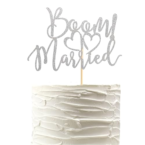 Arthsdite BOOM! Hochzeitstortenaufsatz, lustiger Tortenaufsatz, witzig, nerdiger Topper, verheirateter Tortenaufsatz, Brautparty, Verlobung, Hochzeit, Partyzubehör – Silber Glitzer von Arthsdite