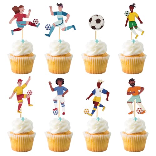 Arthsdite Cupcake-Aufsätze, Fußball-Design, Cupcake-Aufsätze, Sport-Kuchendekorationen, Fußball-Thema, Geburtstagsparty, Babyparty, Kinder, Jungen, Männer, Geburtstag, Party, Gastgeschenke, 24 Stück von Arthsdite