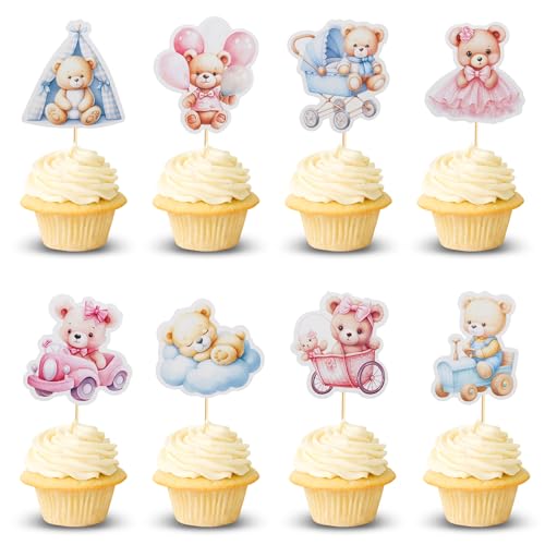 Arthsdite Cupcake-Aufsätze für Babypartys, Ballon, Wolke, Baby-Bär, Babyparty, Auto, Schaukelstuhl, Zelt, Cupcake-Picks, Dekorationen, Geburtstagsparty-Zubehör für Jungen, Blau, Rosa, 24 Stück Arthsdite Cupcake-Aufsätze für Babypartys, Ballon, Wolke, Baby-Bär, Babyparty, Auto, Schaukelstuhl, Zelt, Cupcake-Picks, Dekorationen, Geburtstagsparty-Zubehör für Jungen, Blau, Rosa, 24 Stück von Arthsdite