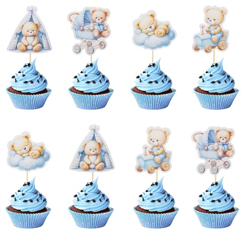 Arthsdite Cupcake-Aufsätze für Babypartys, Wolke, Baby-Bär, Babyparty, Zelt, Schaukelstuhl, Cupcake-Picks, Dekorationen, Geburtstagsparty-Zubehör für Jungen, Blau, 24 Stück Arthsdite Cupcake-Aufsätze für Babypartys, Wolke, Baby-Bär, Babyparty, Zelt, Schaukelstuhl, Cupcake-Picks, Dekorationen, Geburtstagsparty-Zubehör für Jungen, Blau, 24 Stück von Arthsdite
