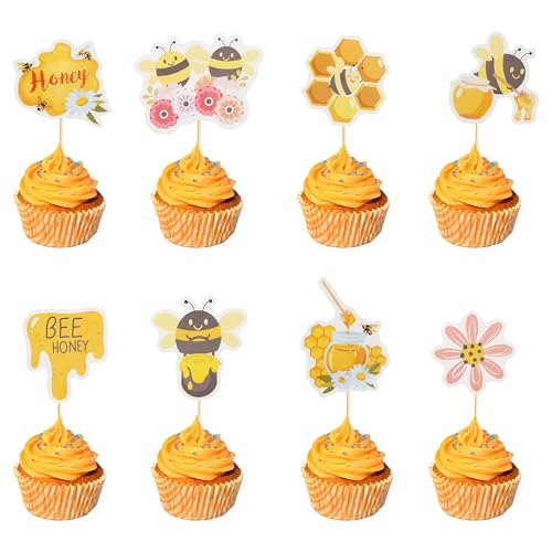 Arthsdite Cupcake-Aufsätze mit Hummelmotiv, süße Biene, Waben, Cupcake-Picks, Blume, Oh Babee, Kuchenspieße für Bienen-Thema, Babyparty, Kinder, Jungen, Mädchen, Geburtstag, Party, Kuchendekorationen von Arthsdite