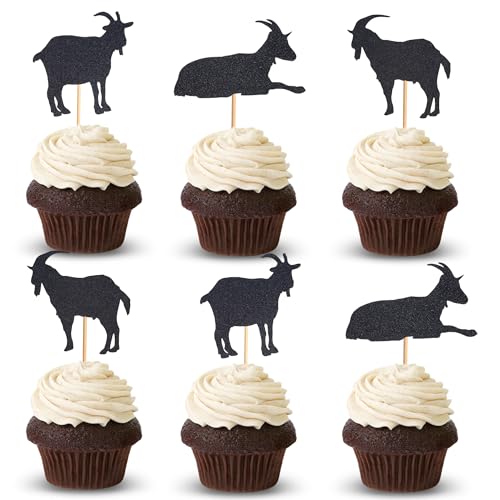 Arthsdite Cupcake-Aufsätze mit Ziegenmotiv, Schaf, Cupcake-Picks, Tier, Ziege, Kuchendekorationen für Babyparty, Kindergeburtstag, Mottoparty, Zubehör, schwarzer Glitzer, 24 Stück Arthsdite Cupcake-Aufsätze mit Ziegenmotiv, Schaf, Cupcake-Picks, Tier, Ziege, Kuchendekorationen für Babyparty, Kindergeburtstag, Mottoparty, Zubehör, schwarzer Glitzer, 24 Stück von Arthsdite