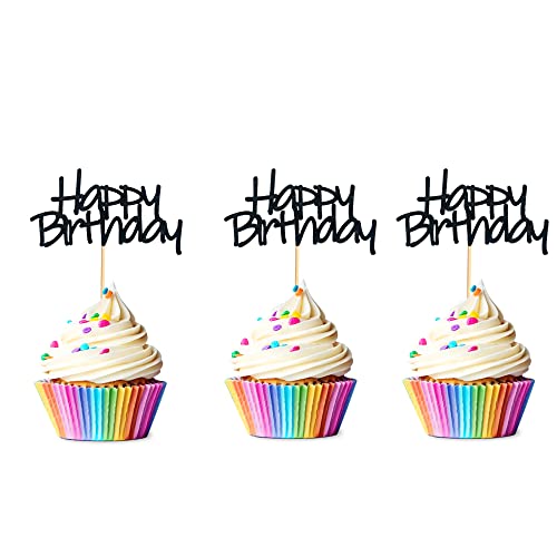 Arthsdite Cupcake-Topper "Happy Birthday", vormontiert, schwarzer Glitzer, für Kuchen, Lebensmittel, Obst, für Geburtstagsparty, Dekoration, Zubehör, 24 Stück Arthsdite Cupcake-Topper "Happy Birthday", vormontiert, schwarzer Glitzer, für Kuchen, Lebensmittel, Obst, für Geburtstagsparty, Dekoration, Zubehör, 24 Stück von Arthsdite