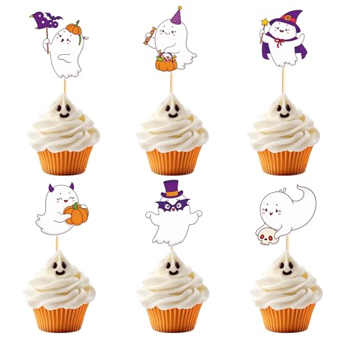 Arthsdite Cupcake-Topper für Halloween, kleiner Boo, Cupcake-Aufsätze, Babyparty, Halloween, Jungen, Mädchen, erster Geburtstag, Party-Dekoration, 24 Stück von Arthsdite