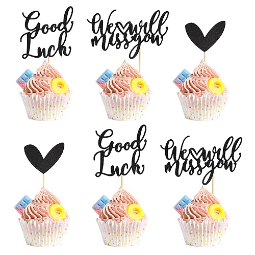 Arthsdite Cupcake-Topper mit Aufschrift "We Will Miss You", glitzernd, rotes Herz, Glück, Cupcake-Picks, Ruhestand, Party, Kuchendekorationen – schwarzer Glitzer, 24 Stück Arthsdite Cupcake-Topper mit Aufschrift "We Will Miss You", glitzernd, rotes Herz, Glück, Cupcake-Picks, Ruhestand, Party, Kuchendekorationen – schwarzer Glitzer, 24 Stück von Arthsdite