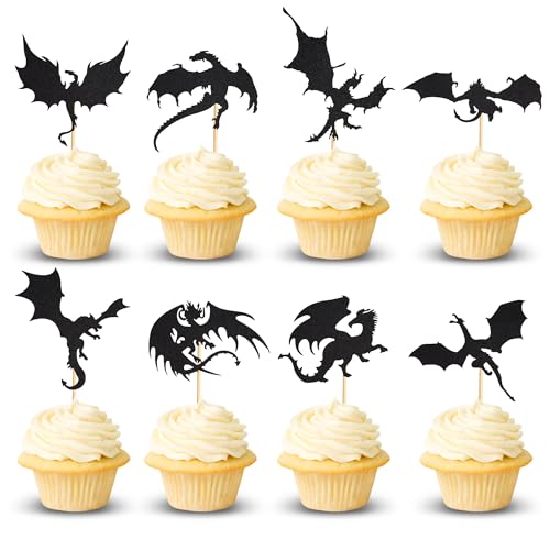 Arthsdite Cupcake-Topper mit Drachen-Motiv, coole Dinosaurier-Cupcake-Topper für Drachen-Motto-Party, Kindergeburtstag, Weihnachten, Fantasie-Mottoparty, Dekoration, Babyparty, schwarzer Glitzer, 24 Arthsdite Cupcake-Topper mit Drachen-Motiv, coole Dinosaurier-Cupcake-Topper für Drachen-Motto-Party, Kindergeburtstag, Weihnachten, Fantasie-Mottoparty, Dekoration, Babyparty, schwarzer Glitzer, 24 von Arthsdite