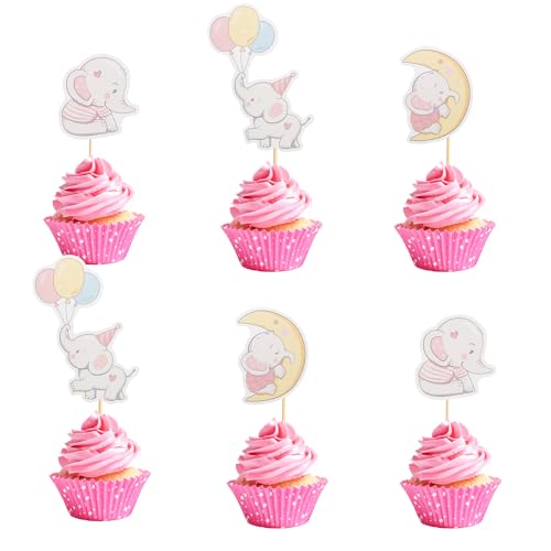 Arthsdite Cupcake-Topper mit Elefantenmotiv, Aufschrift "It's a Girl", Ballon, Mond, Cupcake-Picks für Elefanten-Thema, Geschlecht, Babyparty, Kindergeburtstag, Party, Kuchendekoration, Zubehör, 24 Arthsdite Cupcake-Topper mit Elefantenmotiv, Aufschrift "It's a Girl", Ballon, Mond, Cupcake-Picks für Elefanten-Thema, Geschlecht, Babyparty, Kindergeburtstag, Party, Kuchendekoration, Zubehör, 24 von Arthsdite