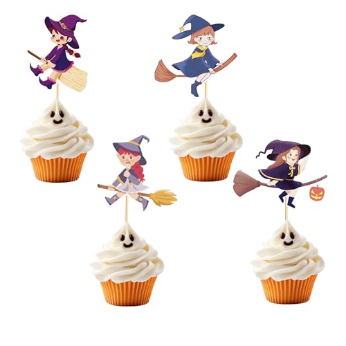 Arthsdite Cupcake-Topper mit Hexen-Motiv, Halloween-Party-Dekorationen, magische Hexe, Cupcake-Dekorationen für Geburtstagsparty, Babyparty, 24 Stück von Arthsdite