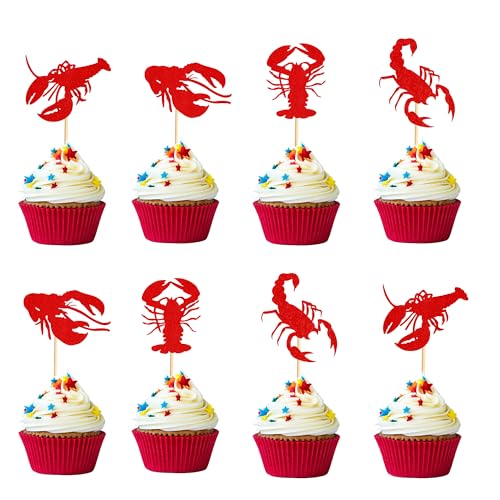 Arthsdite Cupcake-Topper mit Krabbelfisch-Motiv, Hummer, Cupcake, Lebensmittel-Picker, Brautparty, Junggesellinnenabschied, Meerestier-Thema, Babyparty, Kindergeburtstag, Party, Kuchendekorationen von Arthsdite