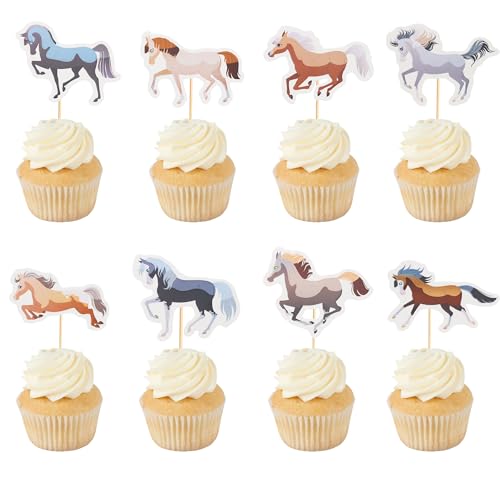 Arthsdite Cupcake-Topper mit Pferd, Tier, Pferd, Cupcake-Picks, Babyparty, Cupcake-Dekorationen, Kindergeburtstag, Babyparty, Reitsport, Motto-Party, Kuchendekorationen, Zubehör, 24 Stück von Arthsdite