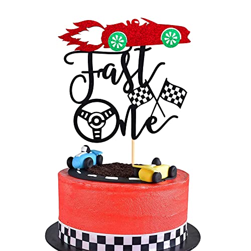 Arthsdite Fast One Kuchendekoration Rennauto Thema 1. Geburtstag Kuchendekoration Karierte Flagge Partyzubehör Dekorationen von Arthsdite