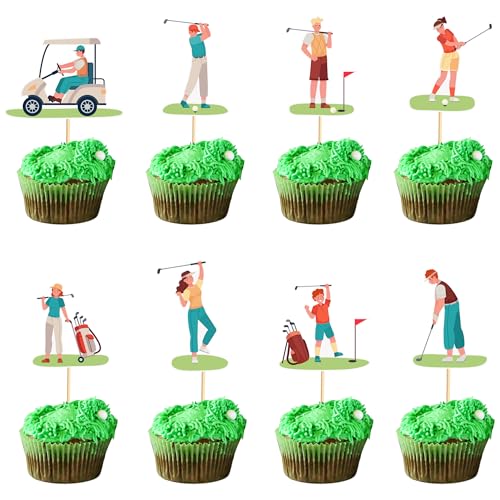 Arthsdite Golf-Cupcake-Aufsätze, Golfwagen, Cupcake-Picks für Golf, Sportspieler, Motto-Party, Babyparty, Kindergeburtstag, Party, Kuchendekoration, Zubehör, 24 Stück von Arthsdite
