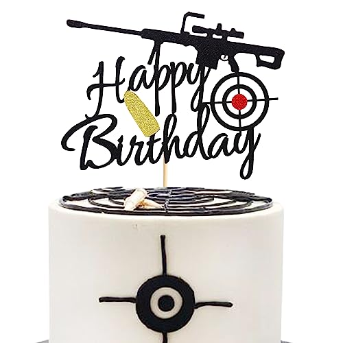 Arthsdite Pistole Happy Birthday Cake Topper – Bullet Target Dekoration, Pistole Shooting Thema Party Supplies – Schwarzer Glitzer Arthsdite Pistole Happy Birthday Cake Topper – Bullet Target Dekoration, Pistole Shooting Thema Party Supplies – Schwarzer Glitzer von Arthsdite