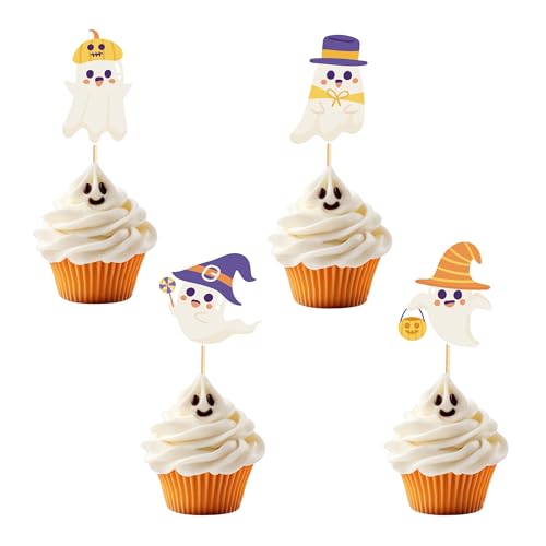 Arthsdite Halloween-Cupcake-Aufsätze, niedlicher kleiner Boo, Cupcake-Picks, Babyparty-Dekorationen, gruselige Geister-Geburtstagsdekorationen, 24 Stück von Arthsdite