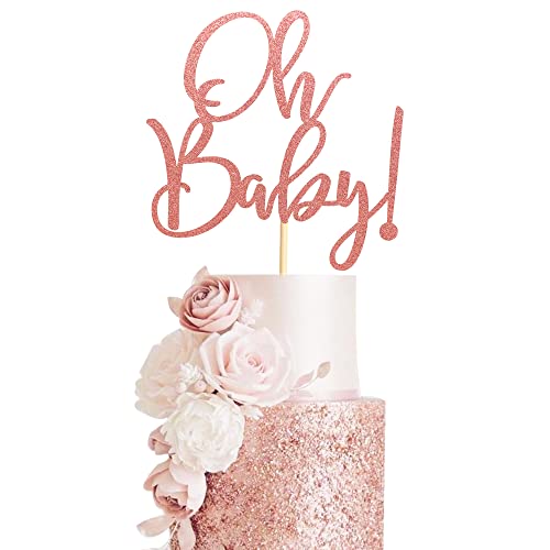 Arthsdite Oh Baby Kuchendekoration für Babyparty, Kuchen-Picker für Babyparty, Kindergeburtstag, Party-Dekoration, Zubehör – Rotgold-Glitzer von Arthsdite