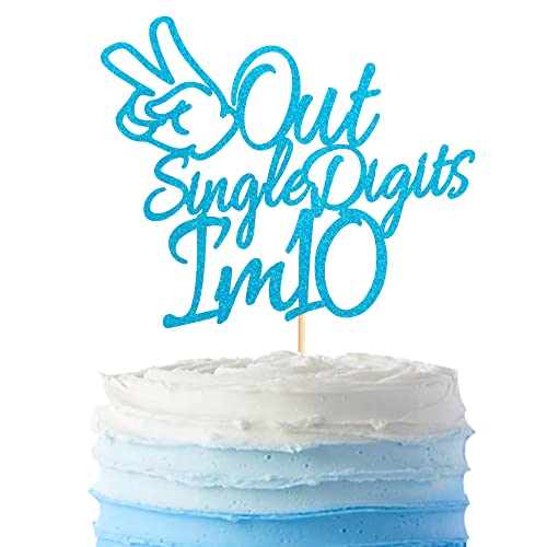 Arthsdite Out Single Digits I'm 10 Cake Topper Double Digits 10 Cake Decoration Happy 10th Bithday Dekorationen für Jungen Mädchen 10. Geburtstag Dekorationen – Bule Glitter von Arthsdite