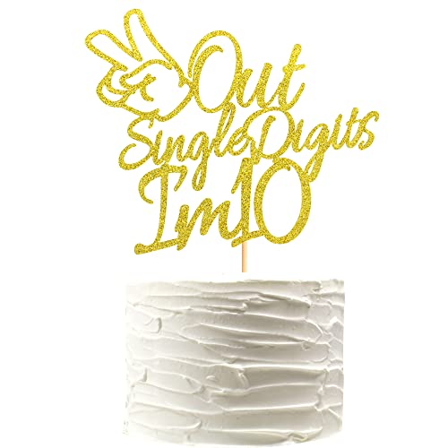 Arthsdite Out Single Digits I'm 10 Cake Topper Double Digits 10 Cake Decoration Happy 10th Bithday Dekorationen für Jungen Mädchen 10. Geburtstag Dekorationen - Gold Glitter von Arthsdite