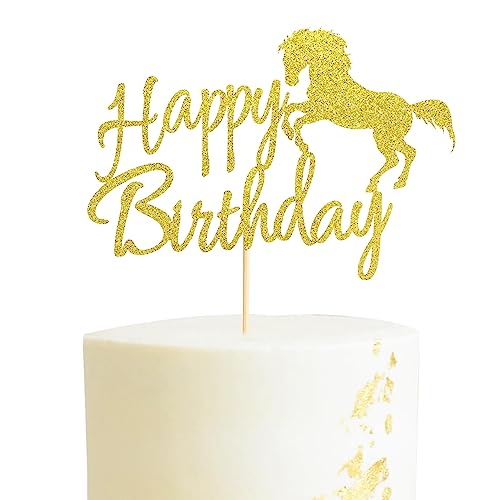 Arthsdite Pferde Happy Birthday Cake Topper, Pferderennen Thema Geburtstag Party Dekoration für Jungen Mädchen Männer Frauen Kinder Geburtstag Party Dekoration Supplies-Gold Glitter Arthsdite Pferde Happy Birthday Cake Topper, Pferderennen Thema Geburtstag Party Dekoration für Jungen Mädchen Männer Frauen Kinder Geburtstag Party Dekoration Supplies-Gold Glitter von Arthsdite