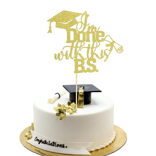 Arthsdite Tortenaufsatz, Aufschrift "I'm Done with This B.S. ", "Congrats Grade Class of 2025 Cake Topper, Grad 2025 Theme I Did It, Funny Congrats Grade Party Decorations - Gold Glitter Arthsdite Tortenaufsatz, Aufschrift "I'm Done with This B.S. ", "Congrats Grade Class of 2025 Cake Topper, Grad 2025 Theme I Did It, Funny Congrats Grade Party Decorations - Gold Glitter von Arthsdite