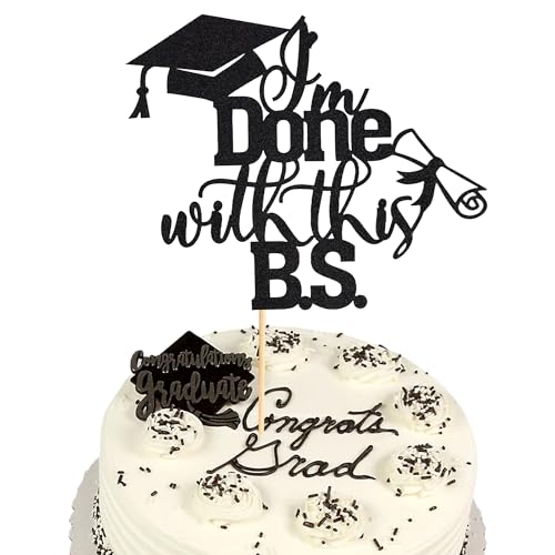 Arthsdite Tortenaufsatz, Aufschrift "I'm Done with This B.S. ", "Congrats Grade Class of 2025 Cake Topper, Grad 2025 Theme I Did It, Funny Congrats Grade Partydekorationen, schwarzer Glitzer, 1 Stück Arthsdite Tortenaufsatz, Aufschrift "I'm Done with This B.S. ", "Congrats Grade Class of 2025 Cake Topper, Grad 2025 Theme I Did It, Funny Congrats Grade Partydekorationen, schwarzer Glitzer, 1 Stück von Arthsdite