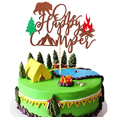 Arthsdite Tortenaufsatz "Happy Camper", Campingplatz, Zelt, Abenteuer, für Kinder, Jungen, Mädchen, 1. Geburtstag, Partyzubehör von Arthsdite