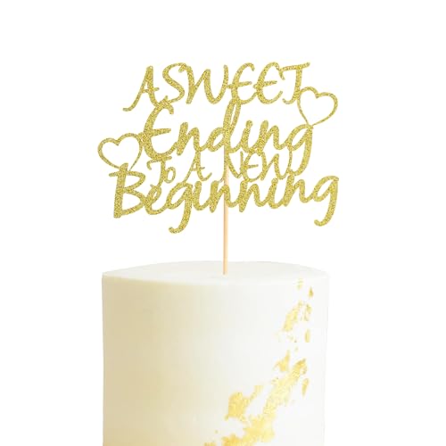 Arthsdite Tortenaufsatz mit Aufschrift "A Sweet Ending to A New Beginning", "The Adventure Begins", für Hochzeit, Ruhestand, Abschied, Party-Dekoration, goldfarbener Glitzer, 1 Stück Arthsdite Tortenaufsatz mit Aufschrift "A Sweet Ending to A New Beginning", "The Adventure Begins", für Hochzeit, Ruhestand, Abschied, Party-Dekoration, goldfarbener Glitzer, 1 Stück von Arthsdite