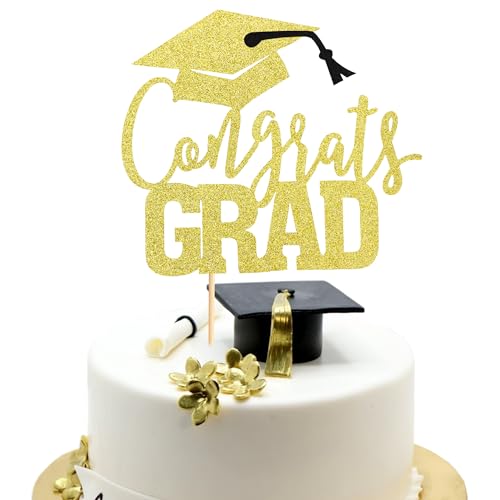 Arthsdite Tortenaufsatz mit Aufschrift "Congrats Grad", Klasse 2025, Themen-Abschlussfeier, Party-Dekorationen für Universität, College, High School, Feier, Partyzubehör, Goldglitzer, 1 Stück Arthsdite Tortenaufsatz mit Aufschrift "Congrats Grad", Klasse 2025, Themen-Abschlussfeier, Party-Dekorationen für Universität, College, High School, Feier, Partyzubehör, Goldglitzer, 1 Stück von Arthsdite