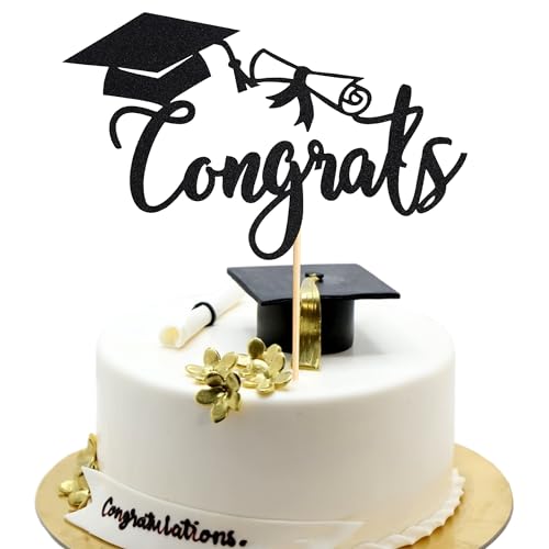 Arthsdite Tortenaufsatz mit Aufschrift "Congrats Grade", Kuchendekoration 2025, High School/College/Senior Graduierung, Party-Dekoration, schwarzer Glitzer, 1 Stück von Arthsdite