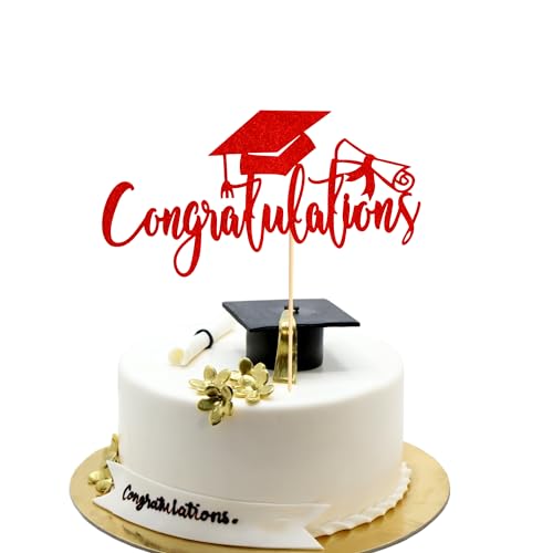 Arthsdite Tortenaufsatz mit Aufschrift "Congratulations 5,133.5 cm zum Schulabschluss, Congrats Grade Kuchendekoration – 2025 High School/College/Senior Graduation Party-Dekorationen, Zubehör, roter von Arthsdite