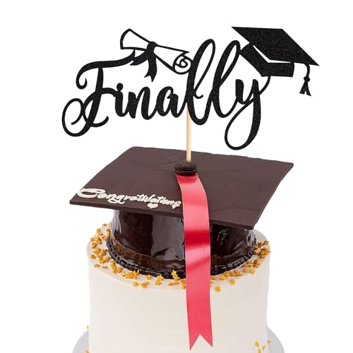Arthsdite Tortenaufsatz mit Aufschrift "Finally 2025 Graduation", Party-Dekorationen 2025, Endlich fertig, Klasse 2025, College-Abschlussfeier, Party-Dekoration, schwarzer Glitzer, 1 Stück von Arthsdite