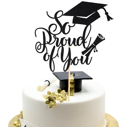 Arthsdite 1 x Tortenaufsatz mit Aufschrift "So Proud of You" – Congrats Grade 2025 Abschlussfeier – schwarzer Glitzer von Arthsdite