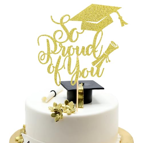 Arthsdite Tortenaufsatz mit Aufschrift "So Proud of You", goldfarben, glitzernd, Abschlussfeier, 2025 Grad Congrats Senior High School, Party-Dekoration, 1 Stück von Arthsdite
