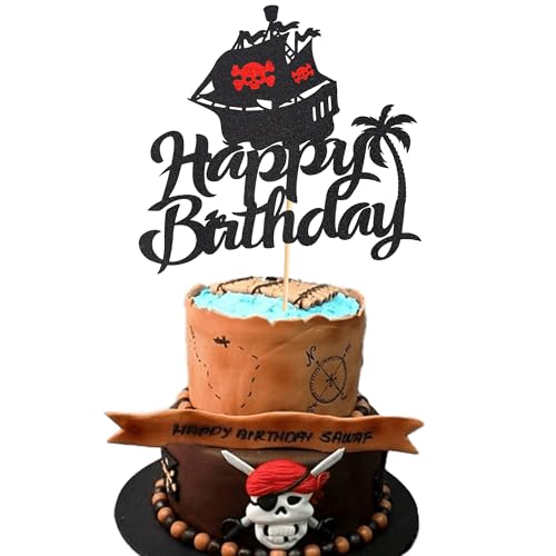 Arthsdite Tortenaufsatz mit Piratenschiff-Motiv "Happy Birthday", nautisches Segelschiff, Geburtstagskuchenaufsatz, Piraten-Thema, Geburtstagsparty-Dekorationen für Kinder, Jungen, Männer, 1 Stück Arthsdite Tortenaufsatz mit Piratenschiff-Motiv "Happy Birthday", nautisches Segelschiff, Geburtstagskuchenaufsatz, Piraten-Thema, Geburtstagsparty-Dekorationen für Kinder, Jungen, Männer, 1 Stück von Arthsdite