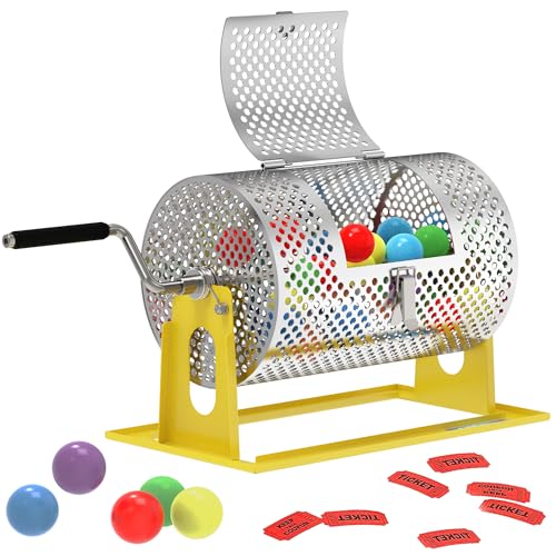 Tombola-Trommel, verbesserte Tombol-Trommel mit Kugellager, langlebiger Ticket-Spinner für Tombola-Tickets, große Kapazität, Tombol-Spinner mit Ständer (Hellgelb) von ArtiSpin