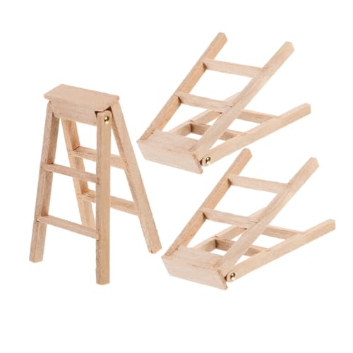 Artibetter 3 Stück Holzfischgrad -Leitermodell holzleiter kleine Leiter puppenhaus Leiter puppenhaus Einrichtung möbel Miniaturpuppenhaus -Kit Anziehpuppen aus Holz Beige von Artibetter