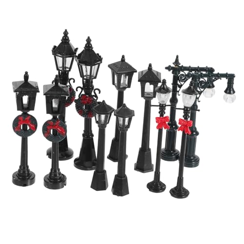 Artibetter 12 Stück Modell Straßenlaterne Dorf Miniatur Puppenhauszubehör Post Lampe Mini Straßenlaterne Modell Straßenbeleuchtung Puppenhaus Straßenlaterne Mini-Straßenlaternen Plastik von Artibetter