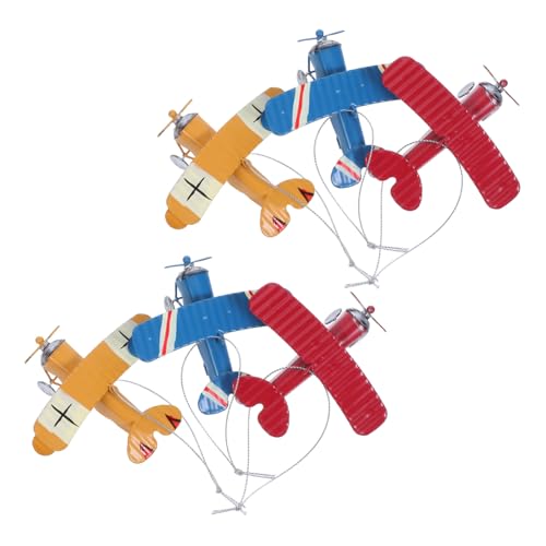 Artibetter 6 Stück Teiliges Retro Eisenflugzeug Modell Vintage Doppeldeckermodell Flugzeug Figuren in Gelb Rot Blau Robuste Metall-Dekoration für Schreibtisch Regal und Heimdekor von Artibetter