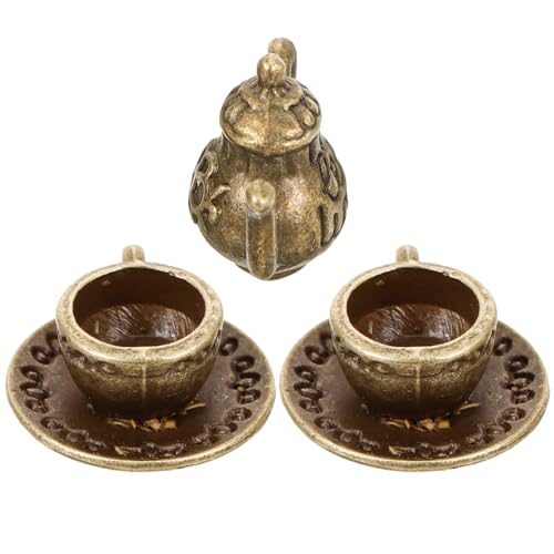 Artibetter Miniatur-Teetassen-Set Vintage-Puppenhaus-Teekanne Tasse Simulation Lebensechte Miniatur-Teetasse Metall-Teetassen Puppenhaus-Küchenzubehör von Artibetter