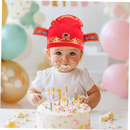 Artibetter Rotes Baumwoll Babyhut Erste Geburtstagsmütze für Jungen und Mädchen Weicher Unisex Neugeborenenhut Festliche Kopfbedeckung für Geburtstagsfeiern und Besondere Anlässe Große von Artibetter