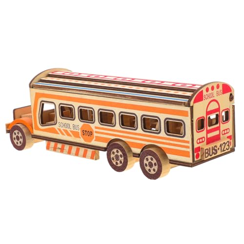 Artibetter Schulbusmodell Für Schulbusspielzeug Für Kleinkinder -schulbus Modellautos Bus- Kinderspielzeug Automodellbausatz Kleine Busspielzeuge Holz von Artibetter