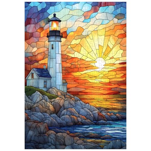 Tolles Puzzle für Erwachsene, 300 Teile, Buntglas, Leuchtturm, Puzzles für Erwachsene, Spielzeug, Geschenk, Familiendekoration, Kinderpuzzles von Artinhand