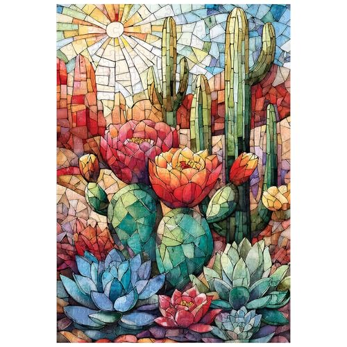 Tolles Puzzle für Erwachsene, 300 Teile, Buntglas-Kaktus-Puzzles für Erwachsene, Spielzeug, Geschenk, Familiendekoration, Kinderpuzzle von Artinhand